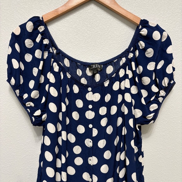 J. Crew Cap-Sleeve Top in Dot Crepe De Chine - Blue & White, L - Picture 3 of 8